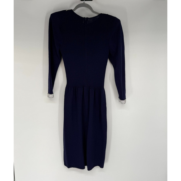 VTG Don Sayres for Wellmore Midi Dress Size 10 Blue Wool Blend Knit Sequin Party - Picture 2 of 8